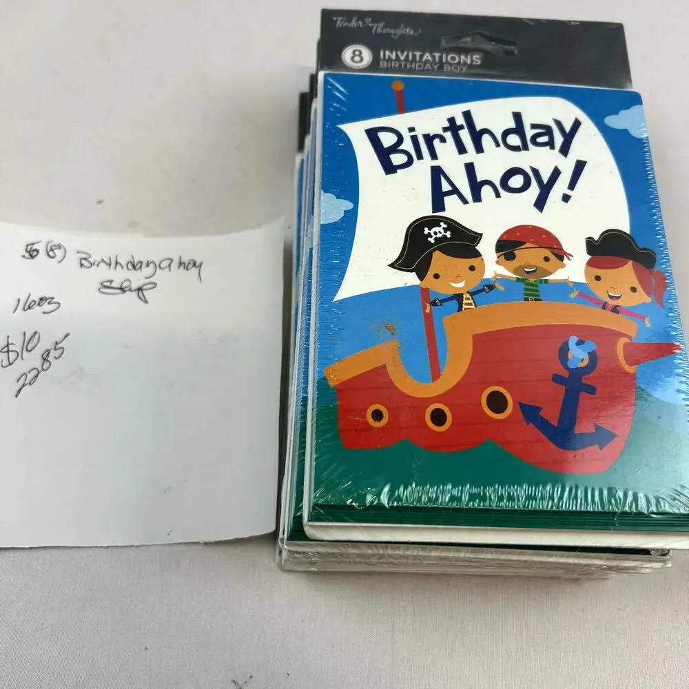 5 packs of 8 Birthday Ahoy Invitations Tender Thoughts in packages msrp 3.25 ea